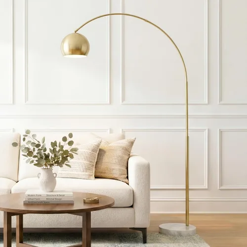 Vista 10 de Brightech Olivia Lámpara de pie – Lámpara de arco elegante con cabeza redondeada y base de mármol para sala de estar, lámpara de pie alta