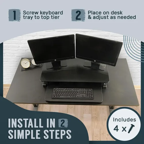 Vista 6 de TechOrbits - Convertidor de escritorio de pie, regulable, para sentarse y pararse, aglomerado, monitor dual con bandeja para teclado, para laptop