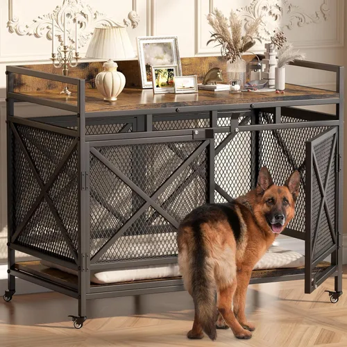 COZPAW Mueble de Jaula Grande para Perros, Perrera de Madera de 48 Pulgadas para Perros Extra Grandes, Muebles Resistentes para Perros, Jaula de