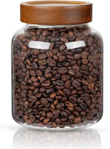 Vista 15 de 1 tarro de almacenamiento de vidrio con tapas herméticas, recipiente de café de 54 onzas líquidas (54.1 fl oz) con tapa de madera, recipiente