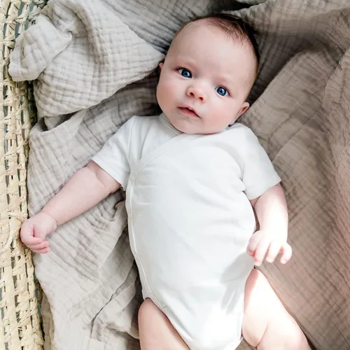 Vista 6 de Conjunto de body con cierre lateral para bebé, 100 % algodón para niño y niña, overol unisex tipo kimono para niño, paquete de 4