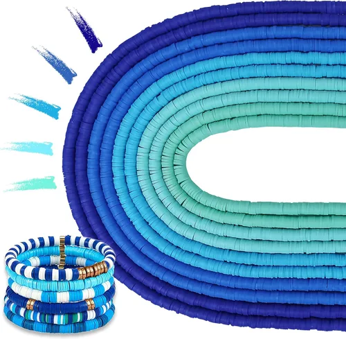 Vista 24 de 3600 cuentas de arcilla roja, blanca y azul, 10 hebras, para la fabricación de joyas, dijes de arcilla, cuentas de vinilo Heishi de 0.236 pulgadas