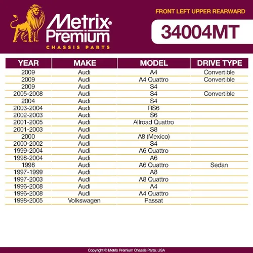 Vista 3 de Metrix RK80525 - Conjunto de brazo de control y rótula superior izquierdo delantero y trasero para Audi S4 00-02, 99-05 A4, 02-03 S6, 99-05 A4