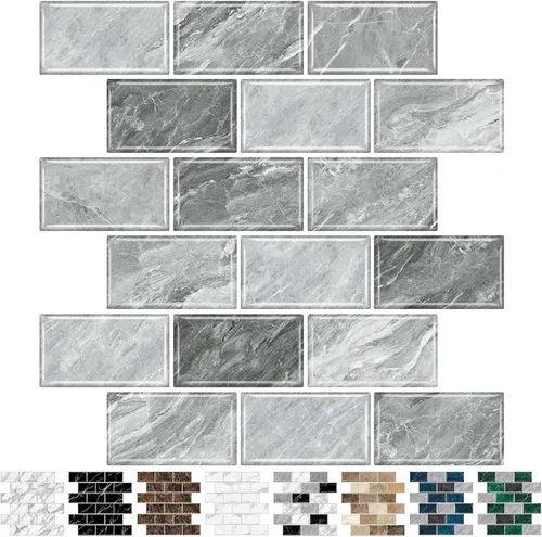 Vista 7 de URCOLOR 10 hojas de vinilo adhesivo para salpicaduras en cocina, 12 x 12 pulgadas, autoadhesivo para salpicaduras en baño, aspecto de mármol negro