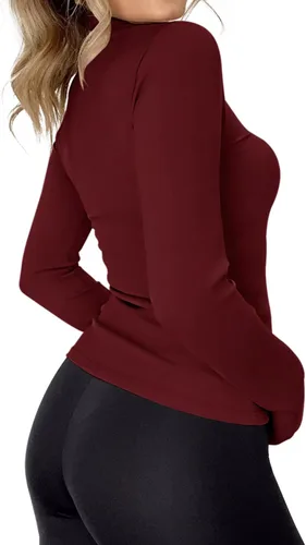 Vista 2 de Rapbin Camiseta de manga larga para mujer, cuello alto, básica, elástica, ajustada, ligera, térmica