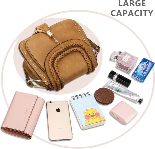 Vista 6 de Tom Clovers - Bolsos en bandolera para mujer, cartera de hombro clásica con borla, bolso para compras y viajes