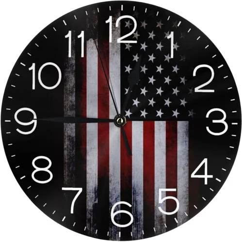 Vista 25 de Round Wall Clock 250 Years Anniversary Silent Non-Ticking Decorative Clocks Battery Operated Retro USA Flag Quartz Quiet Desk Clocks for Home