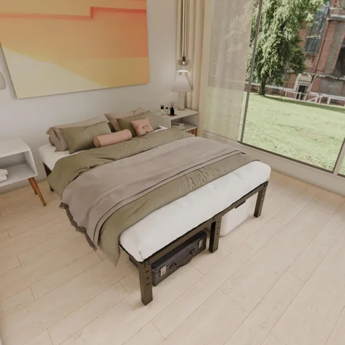 Vista 2 de Base de cama tamaño Queen de 12 pulgadas, no necesita somier, base de colchón de plataforma de metal resistente con listones de acero