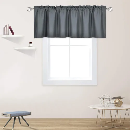 Vista 7 de DECOVSUN Cenefa morada para ventanas de 60 x 18 pulgadas, aislamiento térmico sólido, bolsillo para cortinero, cenefa corta para cocina, cenefa