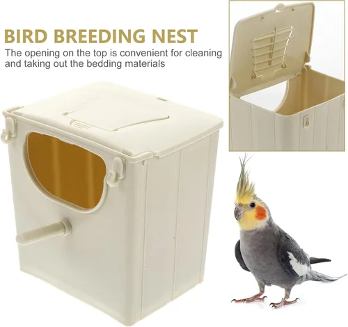 Vista 4 de TEHAUX Bird Nest Breeding Box, Plastic Finch Nest House Hanging Bird Hut Parakeet Nesting Box Bird Cage Mounted for Small Cockatiel Conure Parrot