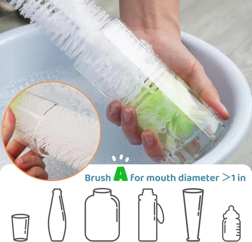 Vista 3 de LiKee Cepillo de limpieza de botellas superlargo de 18 pulgadas, limpiador extra grande de 2.5 pulgadas de ancho, cepillo flexible de mango largo