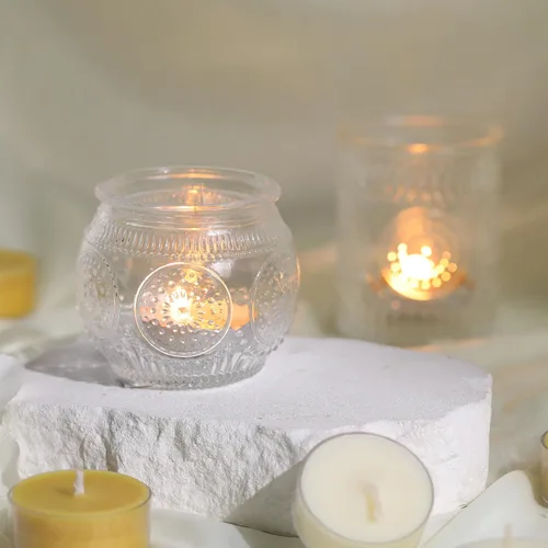 Vista 4 de 30 piezas de portavelas votivas transparentes surtidas, centros de mesa de boda para decoración de mesa, portavelas de vidrio para té y luces