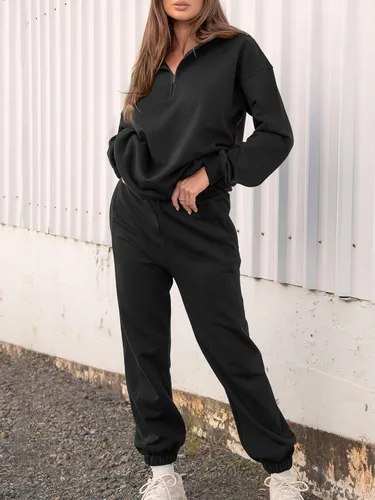 Vista 7 de Prinbara Conjunto de sudadera de manga larga con media cremallera para mujer, pantalones deportivos, conjunto de 2 piezas con bolsillos
