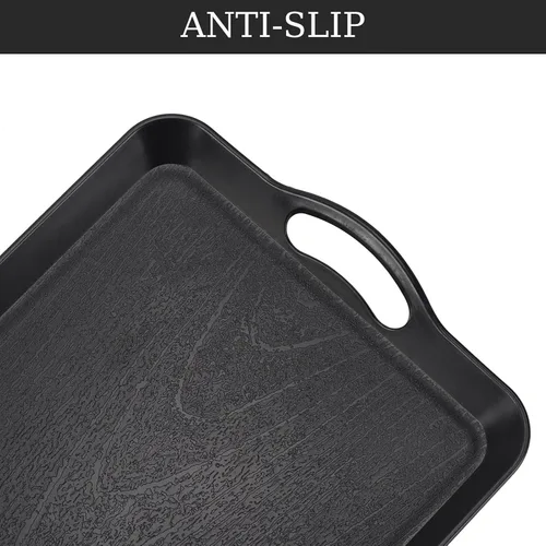 Vista 4 de Bandeja de plástico para servir con asas, paquete de 3 bandejas para servir desayuno/café, juego de platos para servir, negro, 16.5 x 11 pulgadas