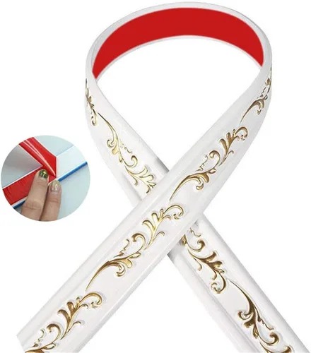 Vista 6 de Primst Moldura flexible autoadhesiva de 118 pulgadas, impermeable, 3D, líneas de pared, papel tapiz para decoración del hogar (negro + plateado)