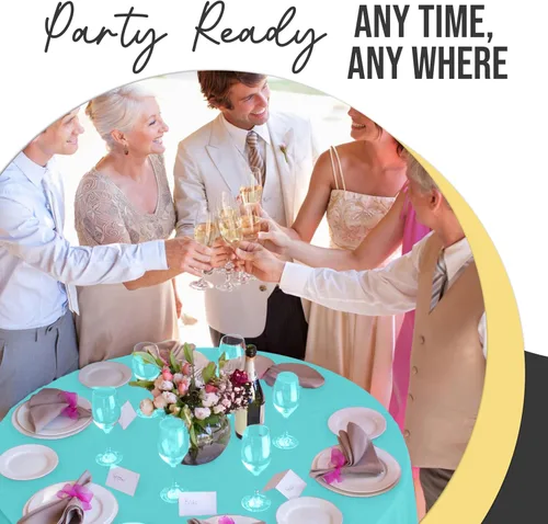 Vista 5 de Exquisite 66% Thicker Premium Aqua Round Tablecloth 0.5 Mil 6 Pack Plastic Table Cloth Disposable 84 Inch Round Plastic Tablecloth Won't Tear Easily