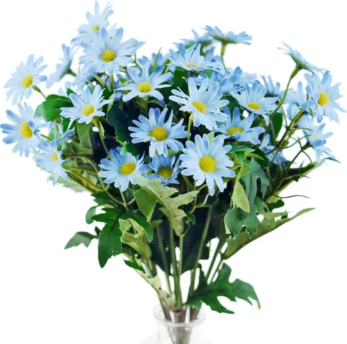 FiveSeasonStuff Flores de seda de margaritas, arreglo floral artificial para interiores y exteriores y ramo de boda (2 paquetes de flores, azul lago)