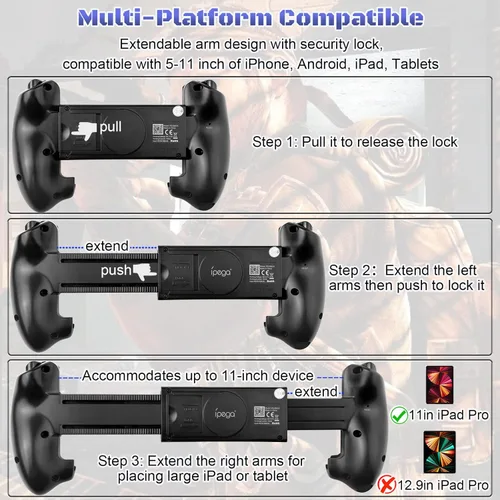 Vista 3 de Megadream Control inalámbrico para teléfono celular, Gamepad Joystick para iPad iOS iPhone 141312, Android Samsung Tablet PC, certificado MFi