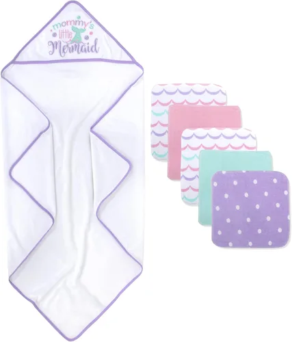 Vista 4 de Juego de toallas y paños con capucha para bebés, niños y niñas de 6 a 12 meses (sirena de mamá)