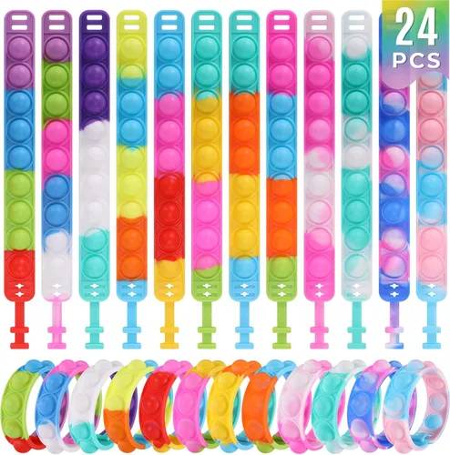 Regalos de fiesta para niños, juguetes Pop Fidget a granel, son 24 paquetes de pulseras Fidget, regalos de fiesta de cumpleaños para Halloween,
