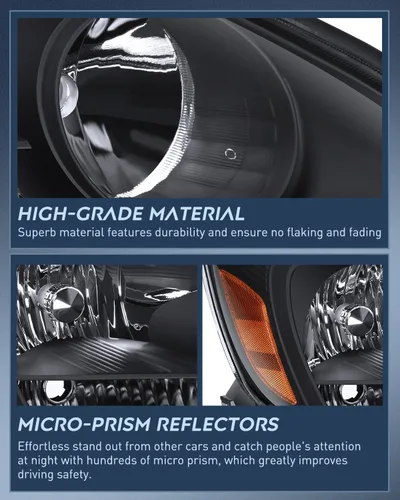 Vista 6 de Nilight - Conjunto de faros delanteros compatibles con Toyota Sienna 2004 2005. Carcasa negra, reflector ámbar, lente transparente mejorada, faros