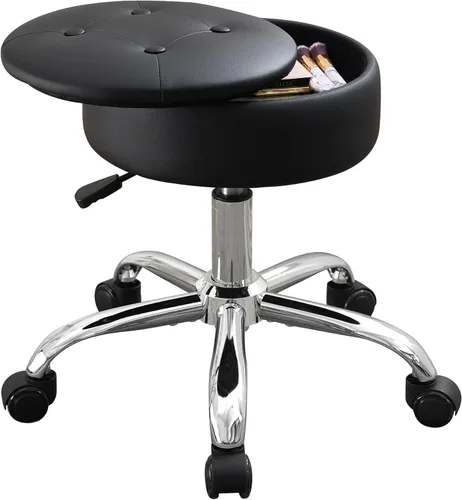 Vista 11 de Taburete Otomano Giratorio Silla para Sala de Maquillaje Taburete para Silla de Tocador Altura Ajustable Cuero Sintético Negro