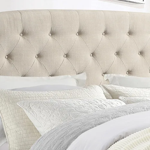Vista 6 de Rosevera Essential - Base de cama de plataforma con cabecera capitoné tapizada de tela, soporte de listones de madera, fácil montaje, tamaño King