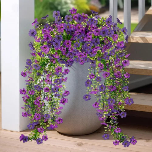 Evoio Flores colgantes artificiales para exteriores, 2 piezas de margaritas de seda sintética para exteriores, resistentes a los rayos UV, plantas