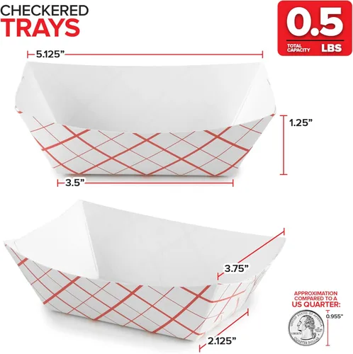 Vista 3 de Stock Your Home Botes de papel extra pequeños (paquete de 100) – Bandejas de papel desechables de 0.5 libras de papel a cuadros rojos y blancos