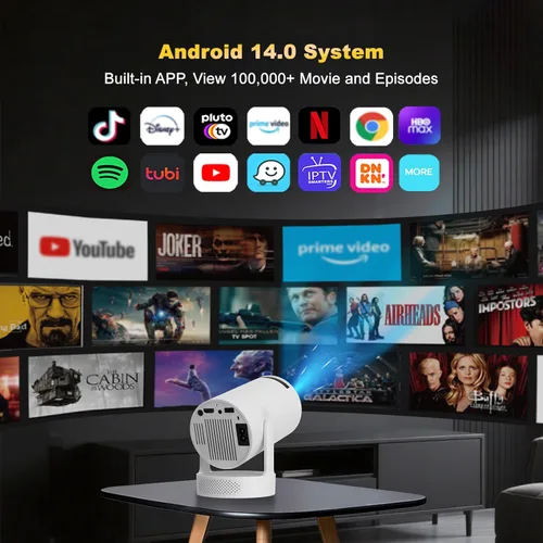 Vista 3 de Mini proyector con WiFi y Bluetooth, compatible con proyector portátil 1080P 4K, proyectores inteligentes Android 14 HY300 Ultra, corrección