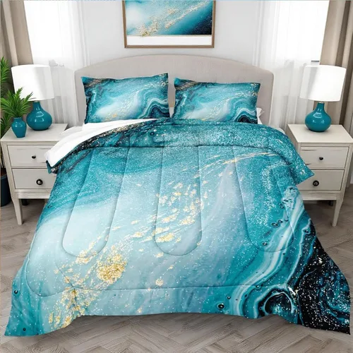 Vista 15 de Bedbay Juego de edredón con temática de playa, juego de edredón costero tamaño Queen, vida marina, turquesa, estrellas de mar, juego de edredón