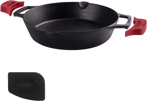 Vista 15 de Sartén de hierro fundido + Juego de tapa de hierro fundido – Sartenes de 8"+10"+12" de doble mango + raspador de sartén + fundas de soporte de mango