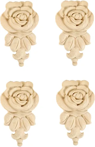 Vista 12 de MUXSAM Apliques tallados en madera de rosa, paquete de 2 mini calcomanías de madera sin pintar para armario, pared, tocador, cama, espejo, chimenea