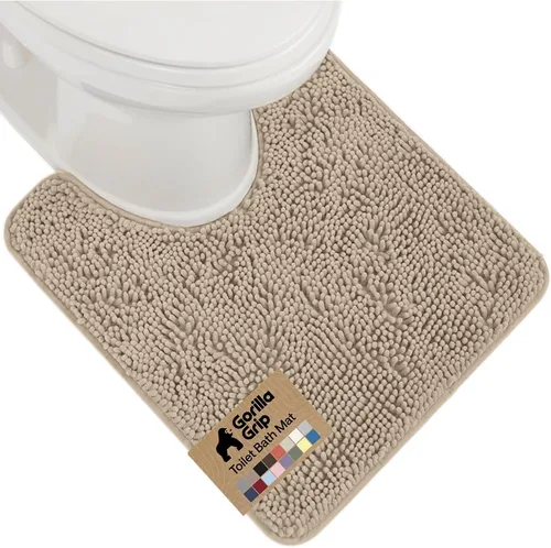Vista 75 de Gorilla Grip - Tapete de baño afelpado, absorbente, peludo, de felpilla, para base de inodoro cuadrada, reverso de goma, suave, de microfibra, claro