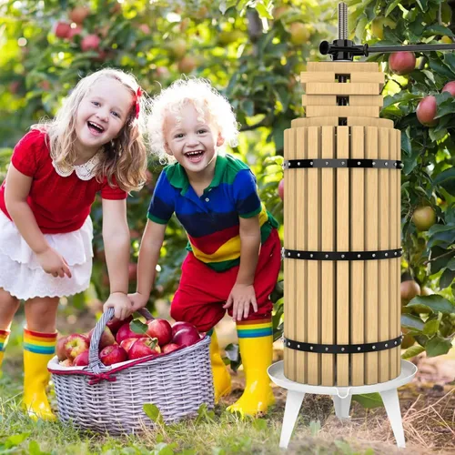 Vista 6 de SQUEEZE master Prensa de Frutas - 7.9 Galones/30L - Cesta de Madera Maciza Prensa de Vino - Exprimidor Tradicional Vintage - 6 Bloques de Prensa