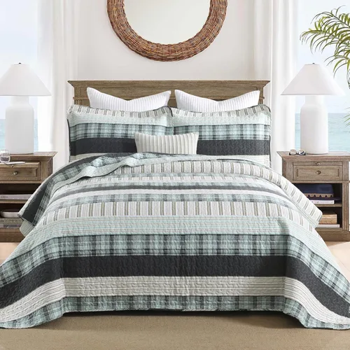 Vista 18 de Juego de ropa de cama con colcha Homzard tamaño individual - Juego de edredón 100% algodón, colcha de cama gris y azul para la cama, ropa de cama