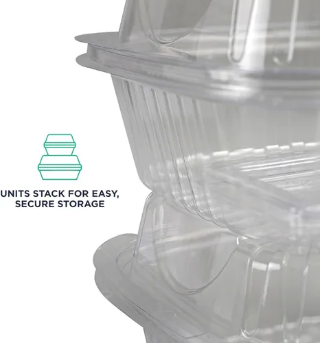 Vista 6 de ECO PRODUCTS Contenedores de delicatessen compostables de 12oz transparentes rectangulares con tapas, caja de 300, para preparación de comidas