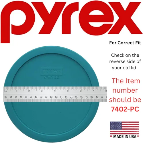 Vista 4 de Pyrex 7402-PC 6/7-Cup Turquoise Food Storage Replacement Lid (2-Pack) - Made in USA