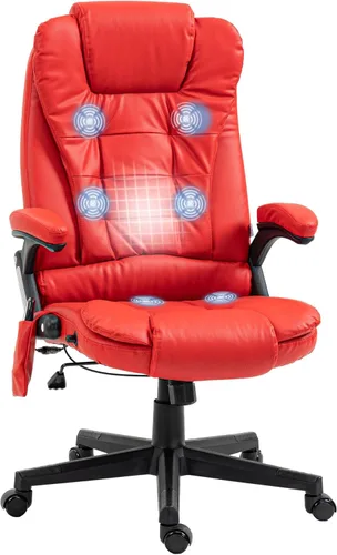 Vista 10 de HOMCOM, silla de oficina ejecutiva, ergonómica, piel sintética, con calor, masaje vibratorio., Madera, Negro