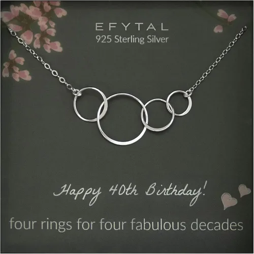 EFYTAL Regalos de 40 cumpleaños para mujer, collar de cuatro círculos de plata de ley, regalo para cumpleaños de 40 años, ideas de regalos de