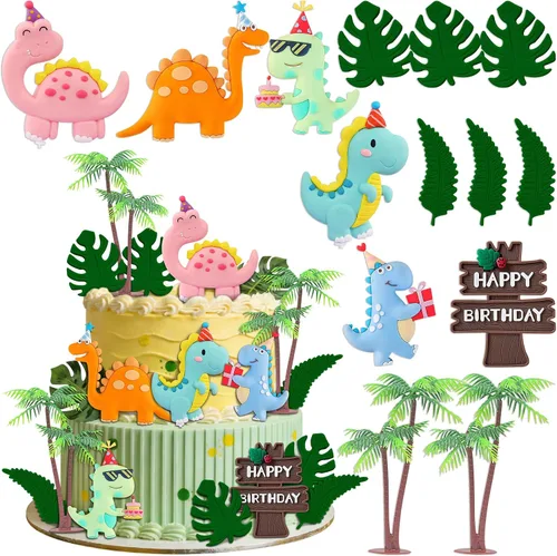 Decoración de dinosaurio para tartas de cumpleaños Rosa
