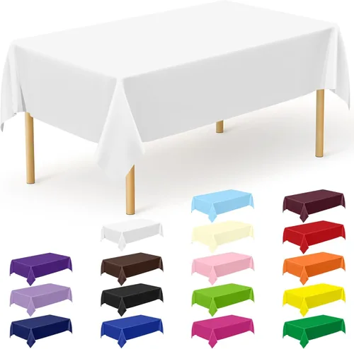Vista 38 de 4 paquetes de manteles de plástico blanco, manteles desechables resistentes, 54 x 108 pulgadas, manteles de papel desechables para fiestas, limpieza
