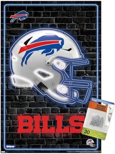 Trends International NFL Buffalo Bills - Póster de pared con casco neón 23, 14.72 x 22.37 pulgadas, paquete de póster y alfiler de primera calidad
