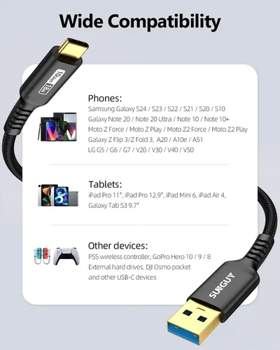 Vista 7 de SUNGUY Cable USB C para Android Auto de 10 Gbps, 1.5 pies 3A USB 3.1 Gen 2, carga rápida y transferencia de datos, cable USB C CarPlay, compatible