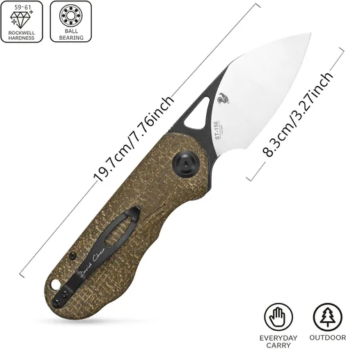 Vista 2 de Sitivien Sandvik - Cuchillo plegable de bolsillo, hoja de acero Sandvik 14C28N con mango de Micarta, cuchillos de herramientas EDC de la serie