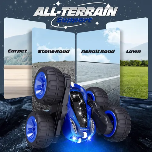 Vista 6 de Tecnock - Auto a control remoto, autos RC de 2.4GHz con carga fácil USB-C, 4WD RC de acrobacias con rotación y volteo de 360° a doble cara, juguetes