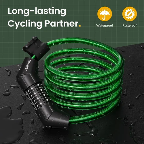 Vista 2 de Cable de Candado para Bicicleta Titanker, 4 Pies, Candado de Cable para Bicicleta Básico, Autoenrollable, Combinación para Candado de Bicicleta