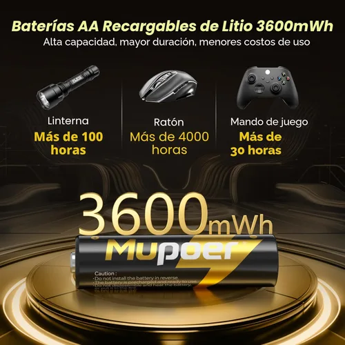 Vista 9 de Baterías Recargables de Litio AA con Caja 3600mWh, Pilas Recargables de Litio AA de 1.5V para Blink, Juego de 8 Baterías Doble A de Alta Capacidad