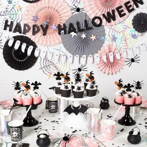 Vista 7 de 24 piezas de decoración de cupcakes de Halloween para despedida de soltero con purpurina, araña, bruja, murciélago, Halloween, cupcakes