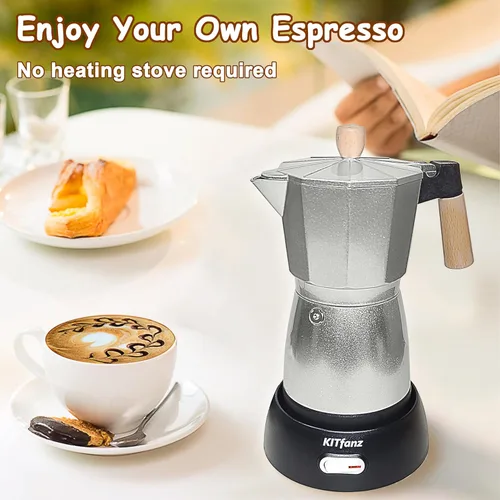 Vista 2 de Cafetera eléctrica de café expreso, cafetera italiana, olla moka eléctrica, cafetera cubana, cafeteras eléctricas portátiles para espresso con base